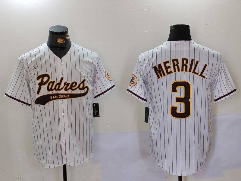 San Diego Padres #3 Jackson Merrill White 2023 Cool Base Stitched Baseball Jerse