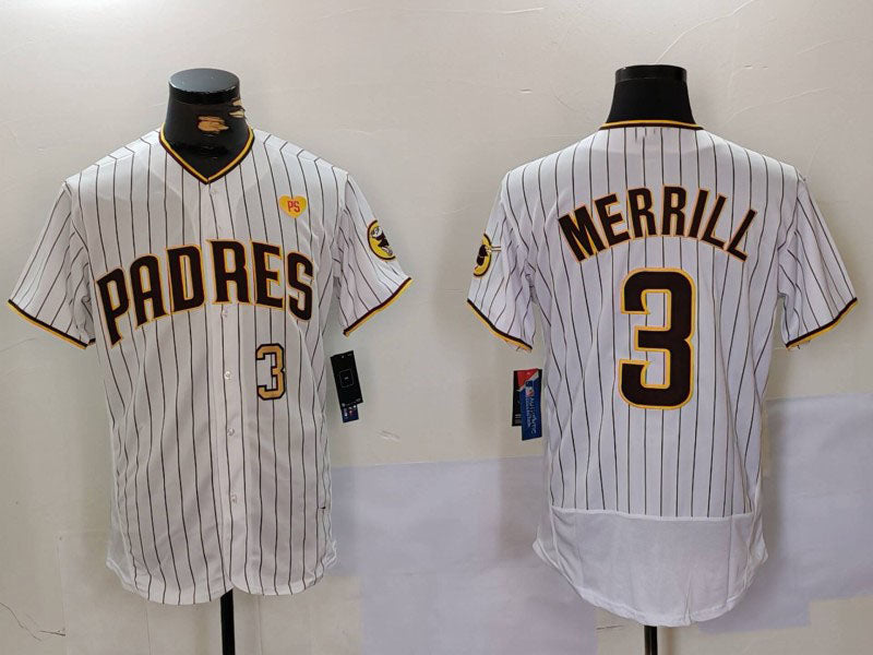 San Diego Padres #3 Jackson Merrill White With PS Patch Stitched Flex Base Baseb