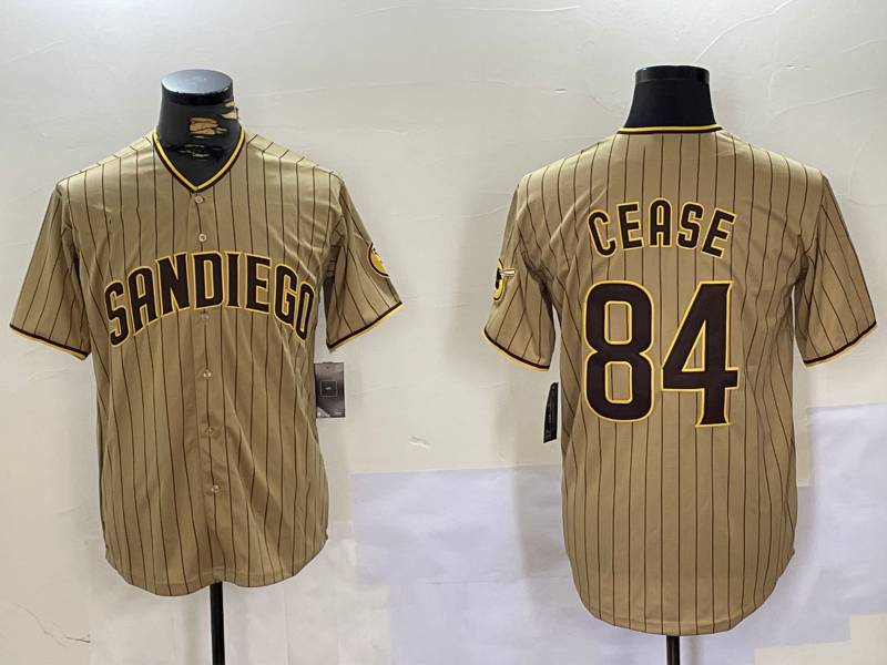 San Diego Padres #84 Dylan Cease Khaki Team Logo Stitched Cool Base Baseball Jer