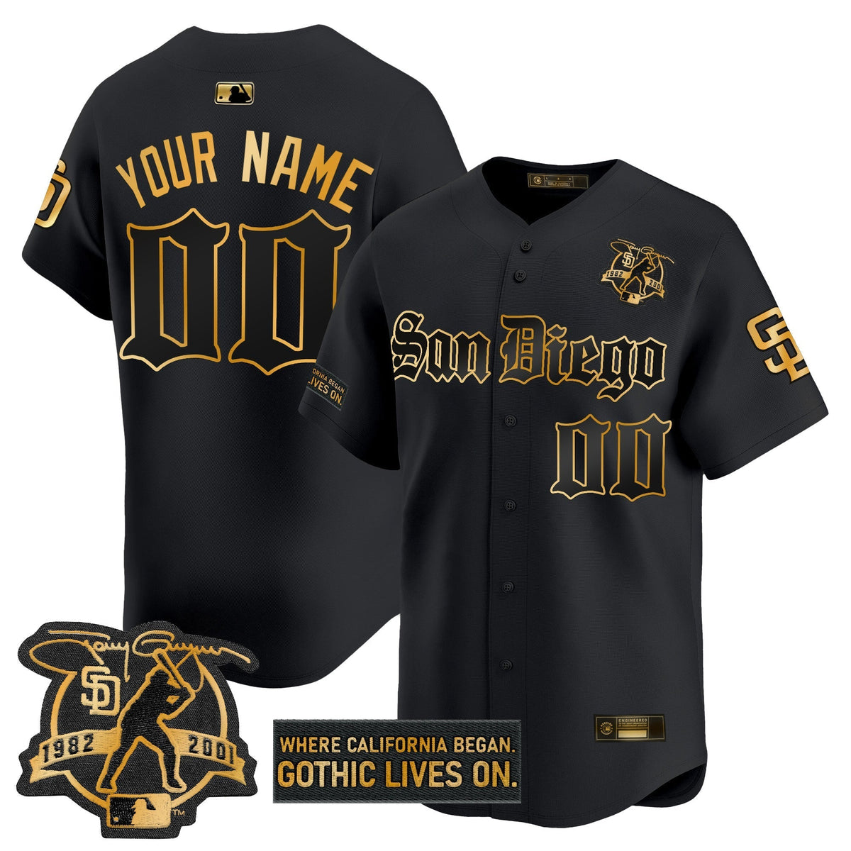 San Diego Padres ‘Gothic Edition&' Gold Vapor Premier Limited Custom Jersey All
