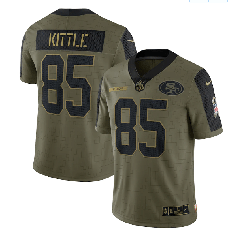 San Francisco 49ers George Kittle 85 Nfl Olive 2021 Salute To Service Player Men Jersey For 49ers Fans