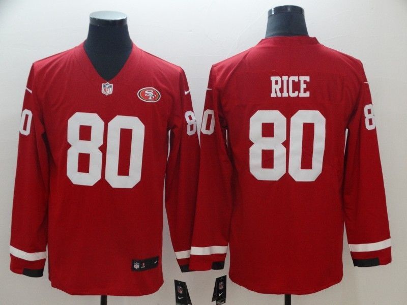 San Francisco 49ers Jerry Rice 80 2020 Nfl Red Long Sleeve Jersey Jersey