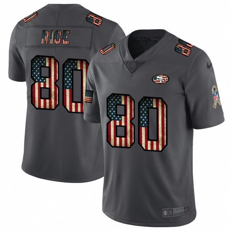 San Francisco 49ers Jerry Rice 80 American Flag 2020 Nfl Grey Jersey Jersey