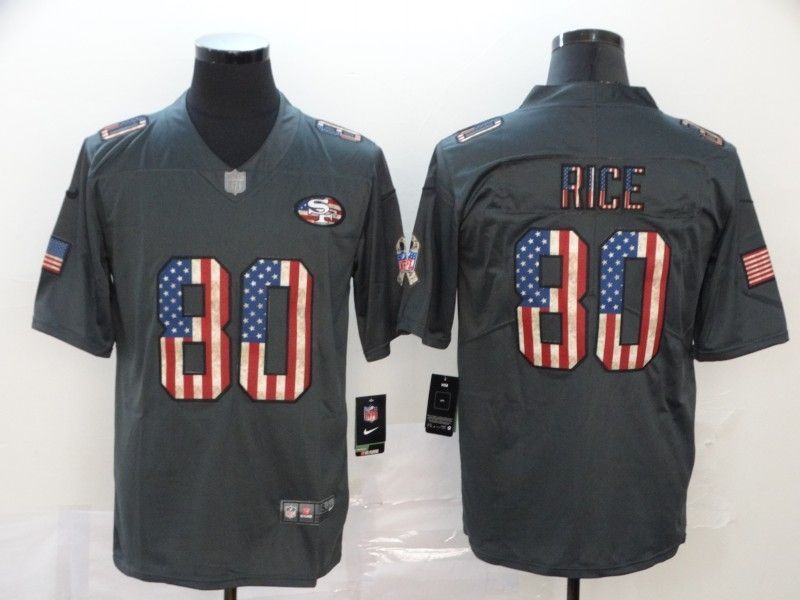 San Francisco 49ers Jerry Rice 80 Nfl 2020 American Flag Grey Jersey