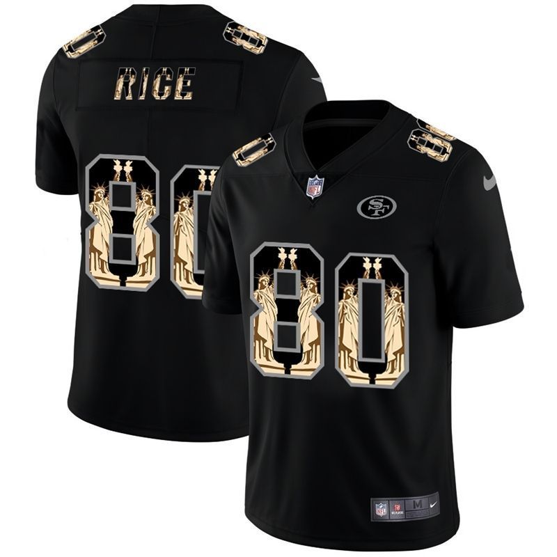 San Francisco 49ers Jerry Rice 80 Statue Of Liberty 2020 Nfl Black Jersey Jersey