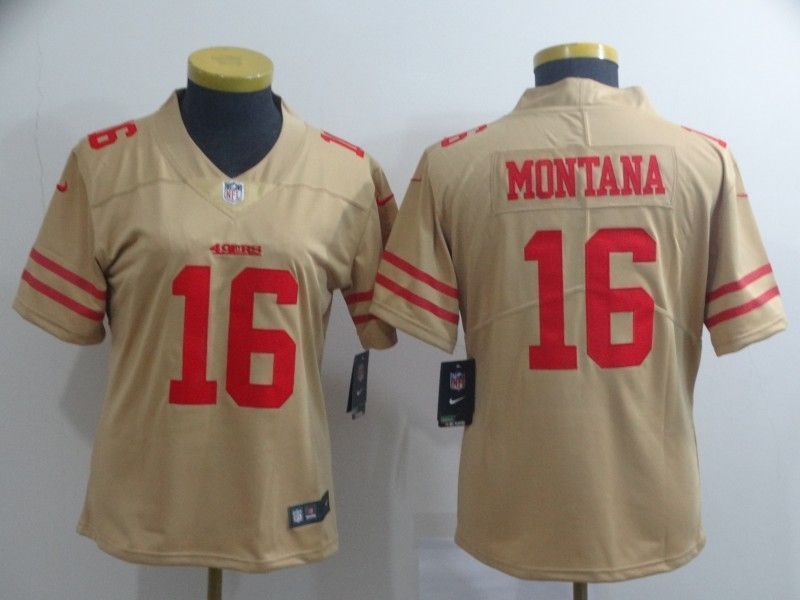 San Francisco 49ers Joe Montana 16 2020 Nfl Golden Womens Jersey Jersey