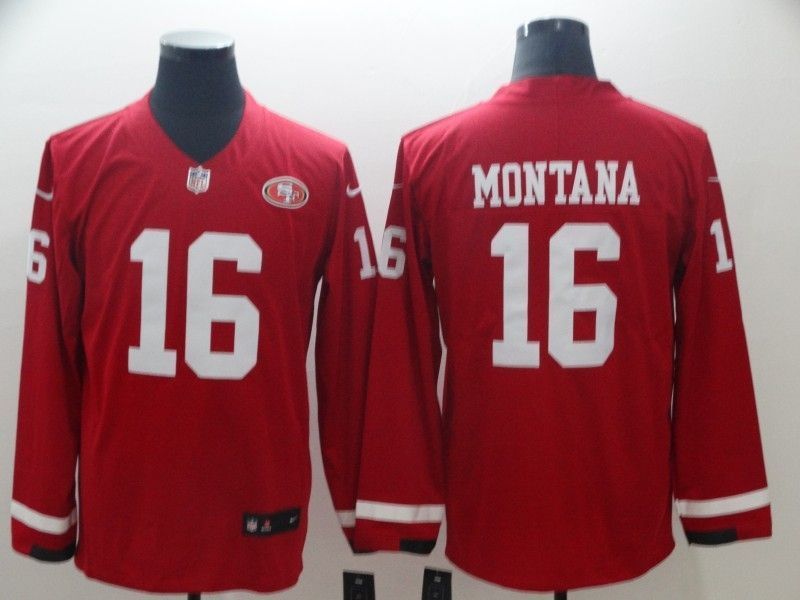 San Francisco 49ers Joe Montana 16 2020 Nfl Red Long Sleeve Jersey Jersey