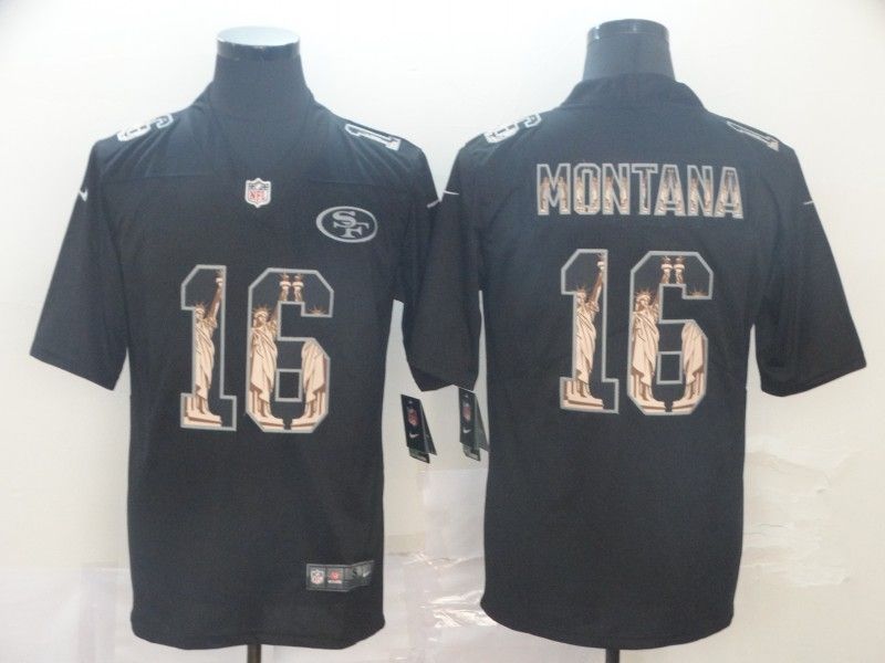 San Francisco 49ers Joe Montana 16 Statue Of Liberty 2020 Nfl Black Jersey Jersey