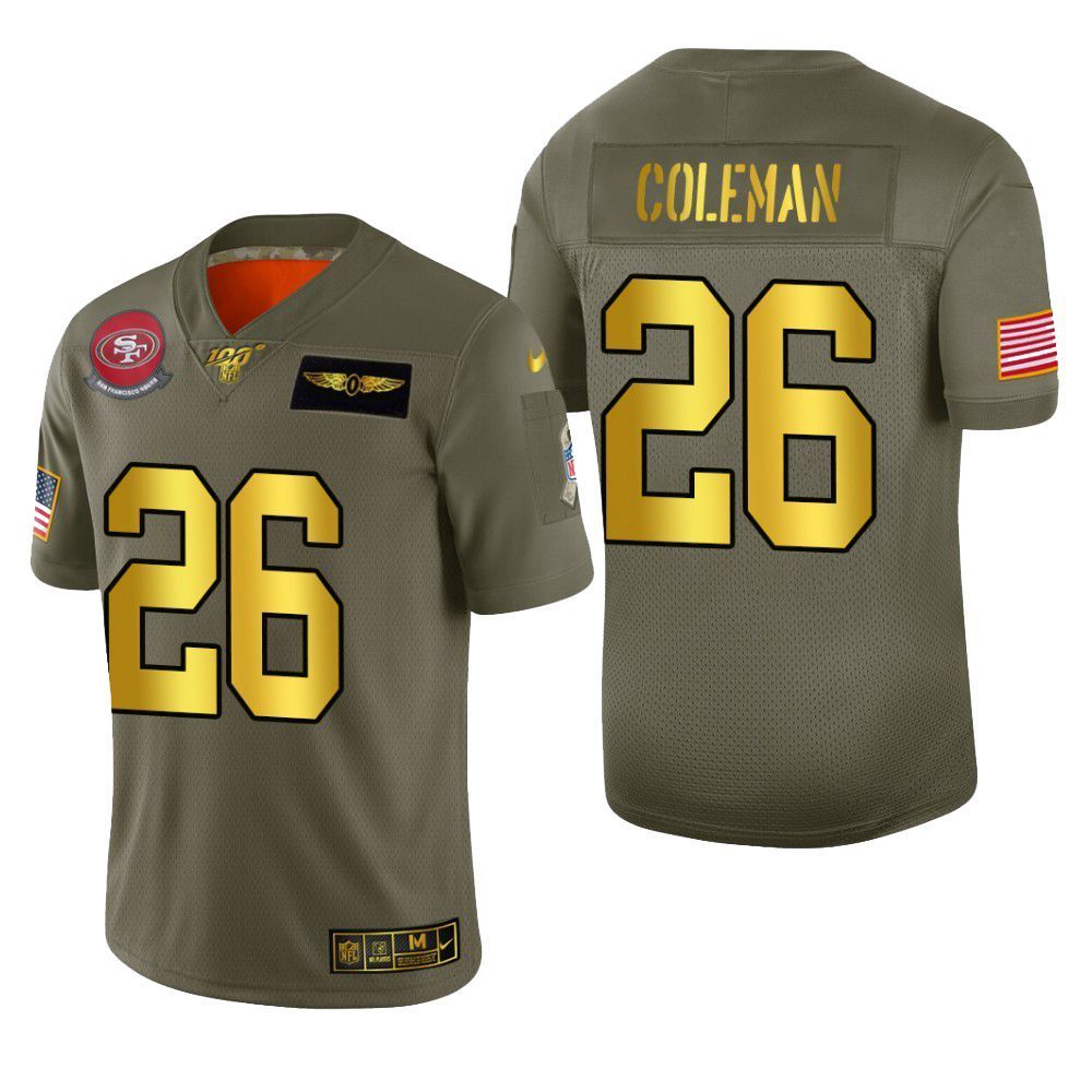 San Francisco 49ers Tevin Coleman 2019 Salute To Service Nfl 100 Mens Jersey Metallic