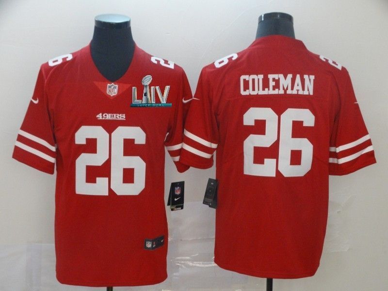 San Francisco 49ers Tevin Coleman 26 2020 Nfl Red Jersey Jersey