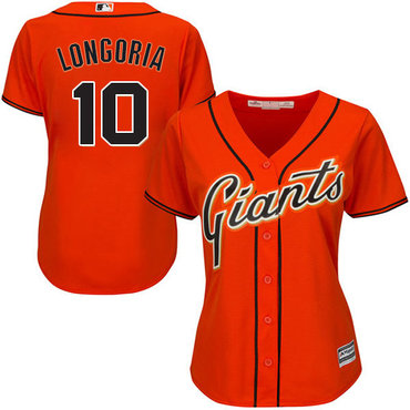 San Francisco Giants 10 Evan Longoria Orange Alternate Womens Stitched Mlb Jersey