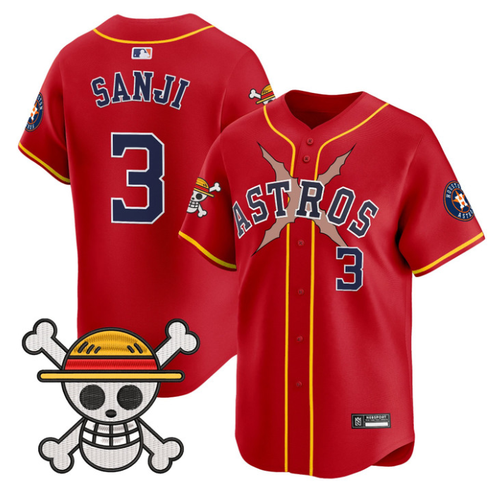Sanji Jersey #3 Houston Astros One Piece 2025 Vapor Limited Stitched Red