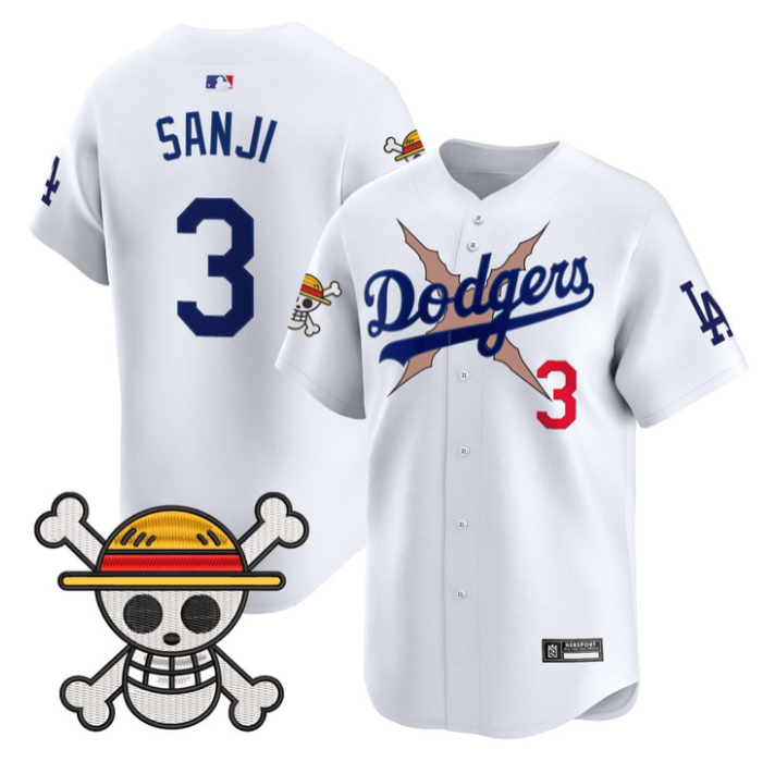 Sanji Jersey #3 Los Angeles Dodgers One Piece 2025 Vapor Limited Stitched White