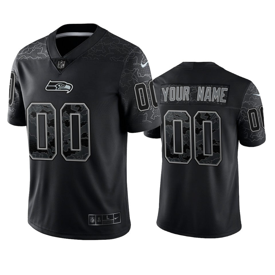 Seahawks Custom Reflective Limited Black Jersey Mens