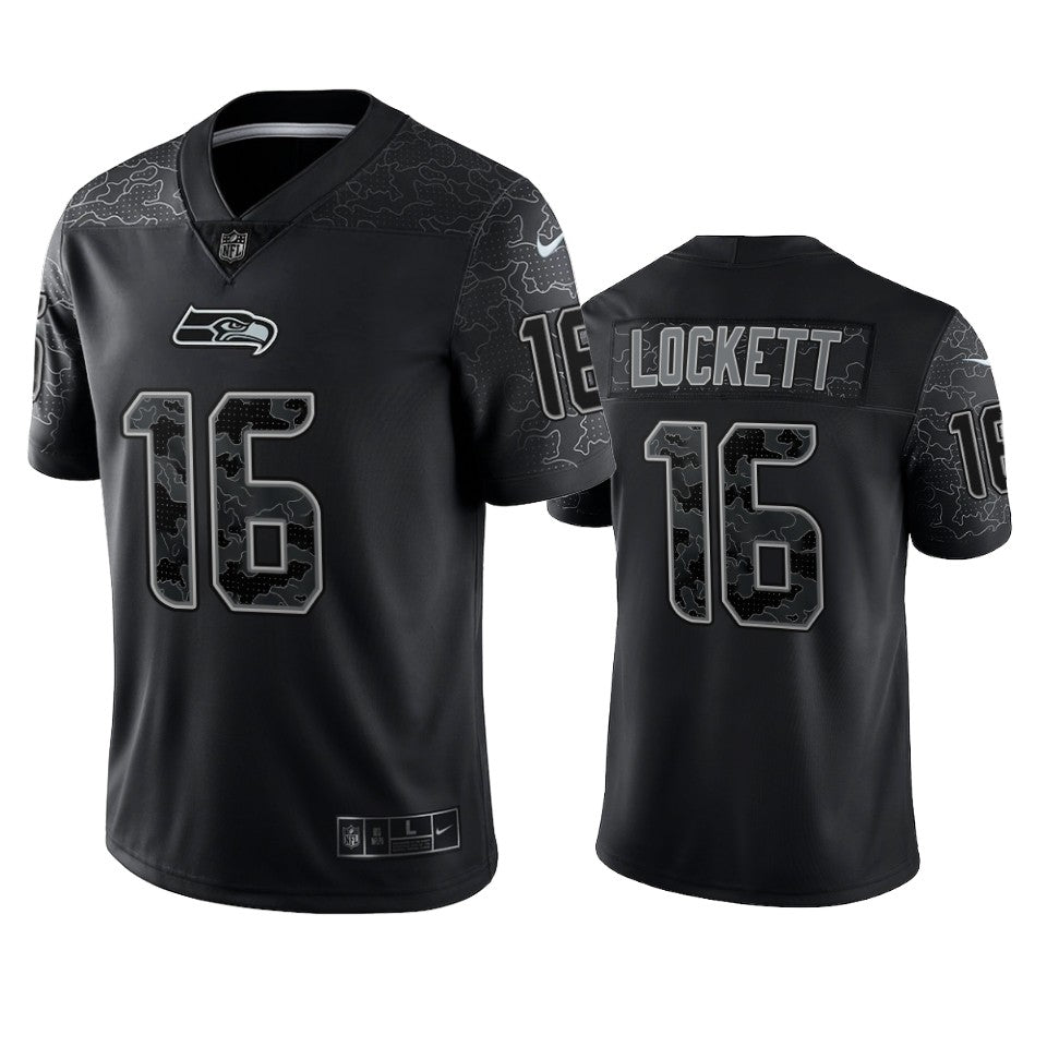 Seahawks Tyler Lockett Reflective Limited Black Jersey Mens