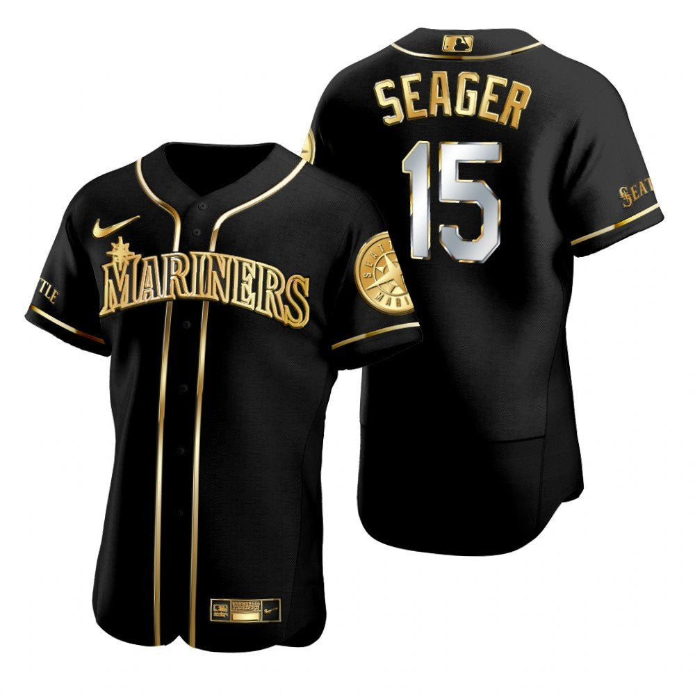 Seattle Mariners 15 Kyle Seager Mlb Golden Brandedition Black Jersey Gift For Mariners Fans