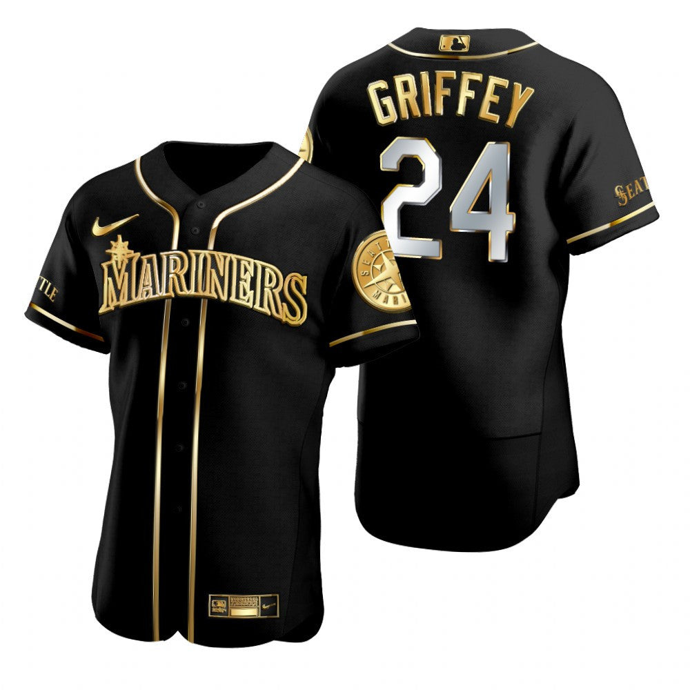 Seattle Mariners 24 Ken Griffey Jr Mlb Golden Brandedition Black Jersey Gift For Mariners Fans