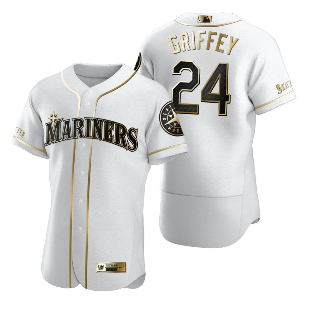 Seattle Mariners 24 Ken Griffey Jr Mlb Golden Brandedition White Jersey Gift For Mariners Fans