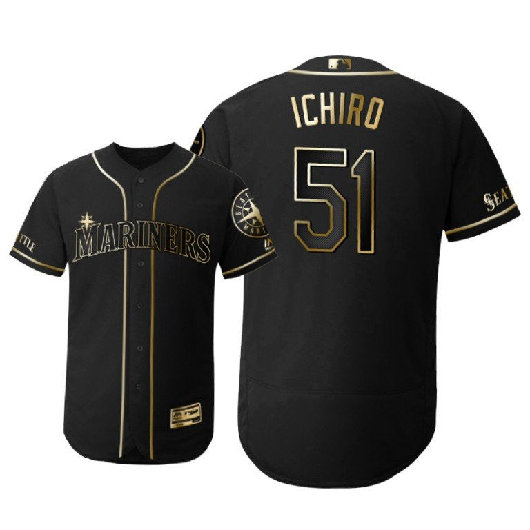 Seattle Mariners 51 Ichiro Suzuki Mlb 2019 Golden Brandedition Black Jersey Gift For Mariners Fans