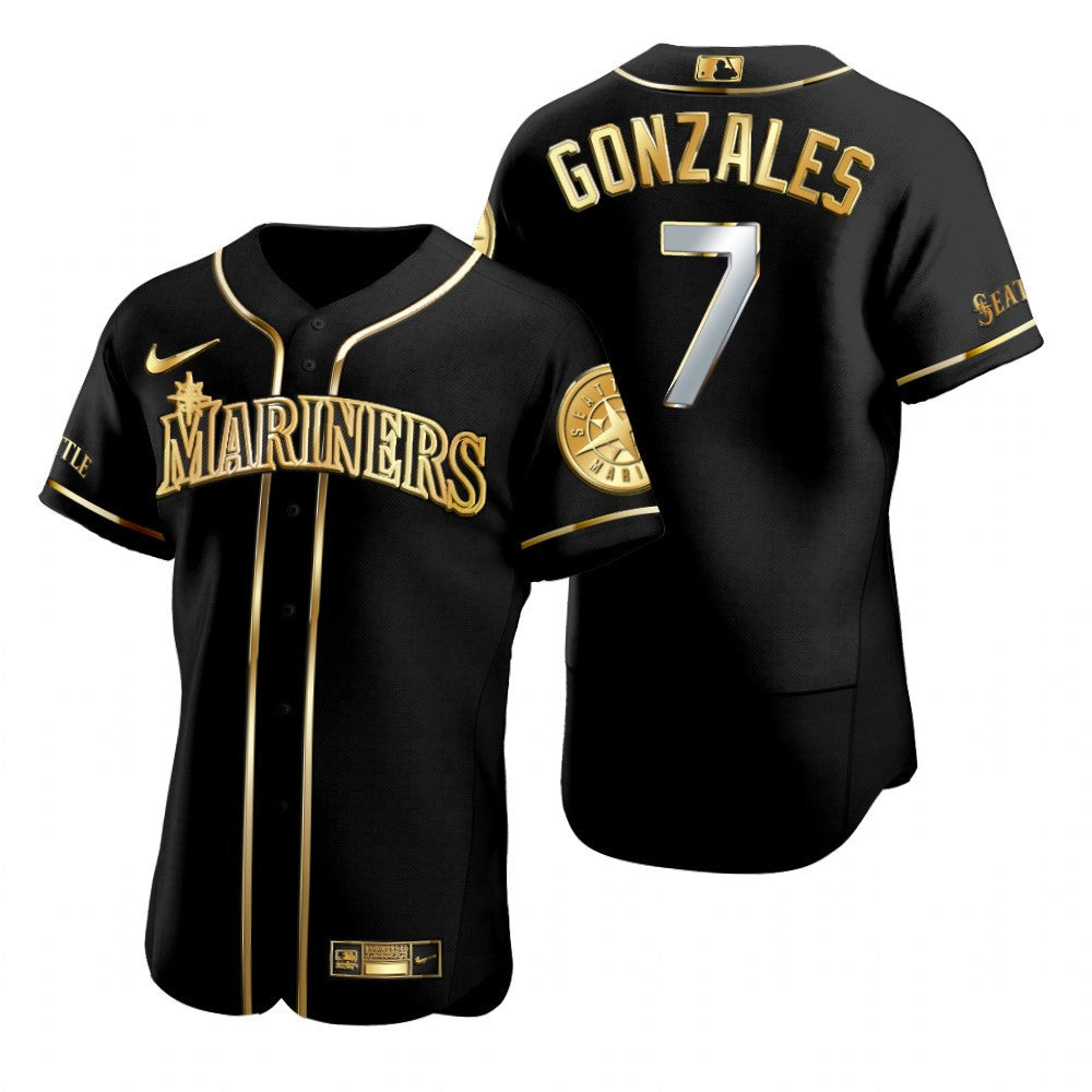 Seattle Mariners 7 Marco Gonzales Mlb Golden Brandedition Black Jersey Gift For Mariners Fans