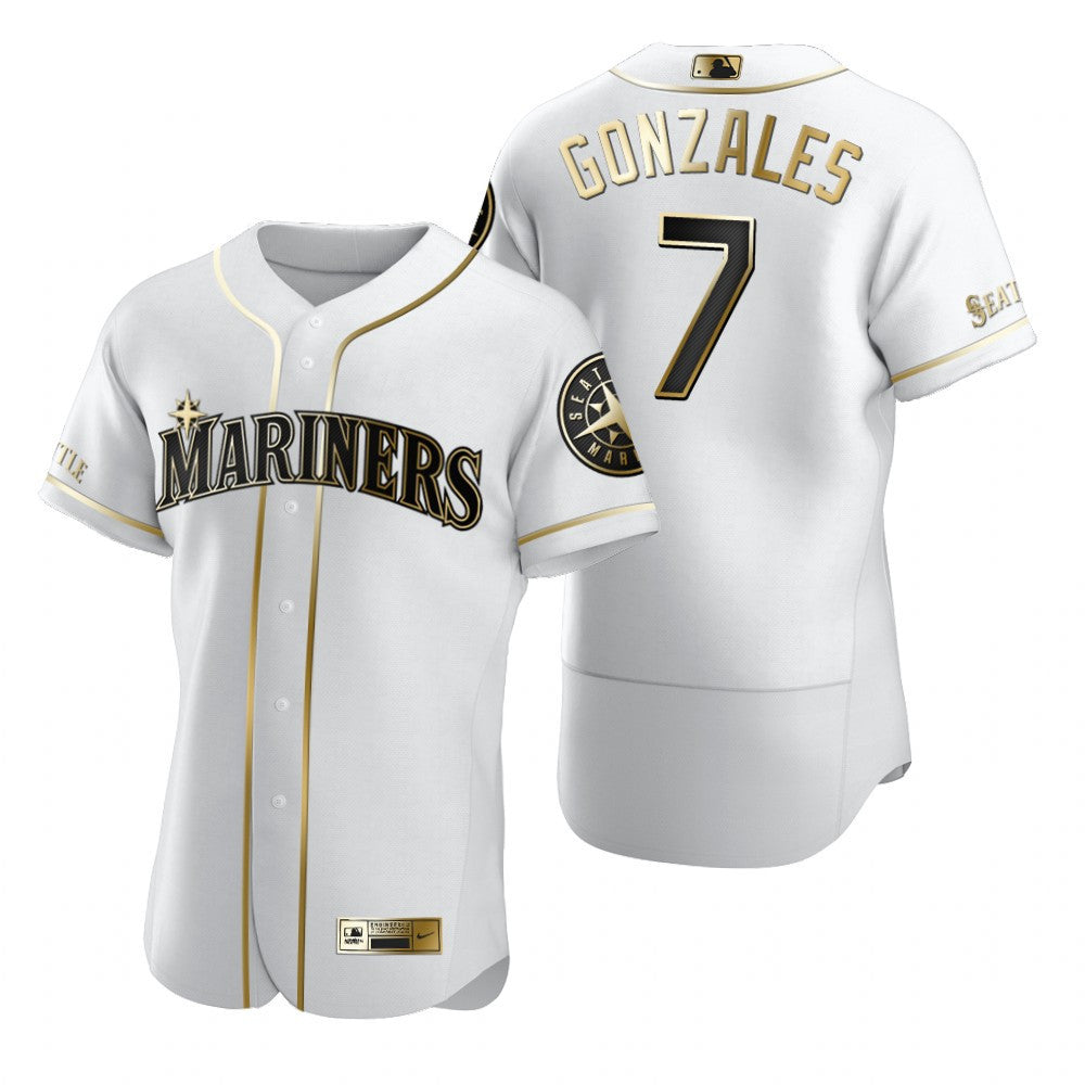 Seattle Mariners 7 Marco Gonzales Mlb Golden Brandedition White Jersey Gift For Mariners Fans
