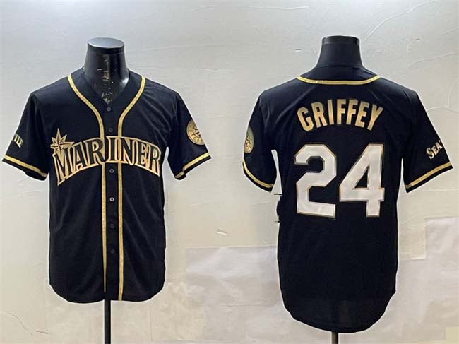 Seattle Mariners #24 Ken Griffey Jr. Black Gold Cool Base Stitched Baseball Jers