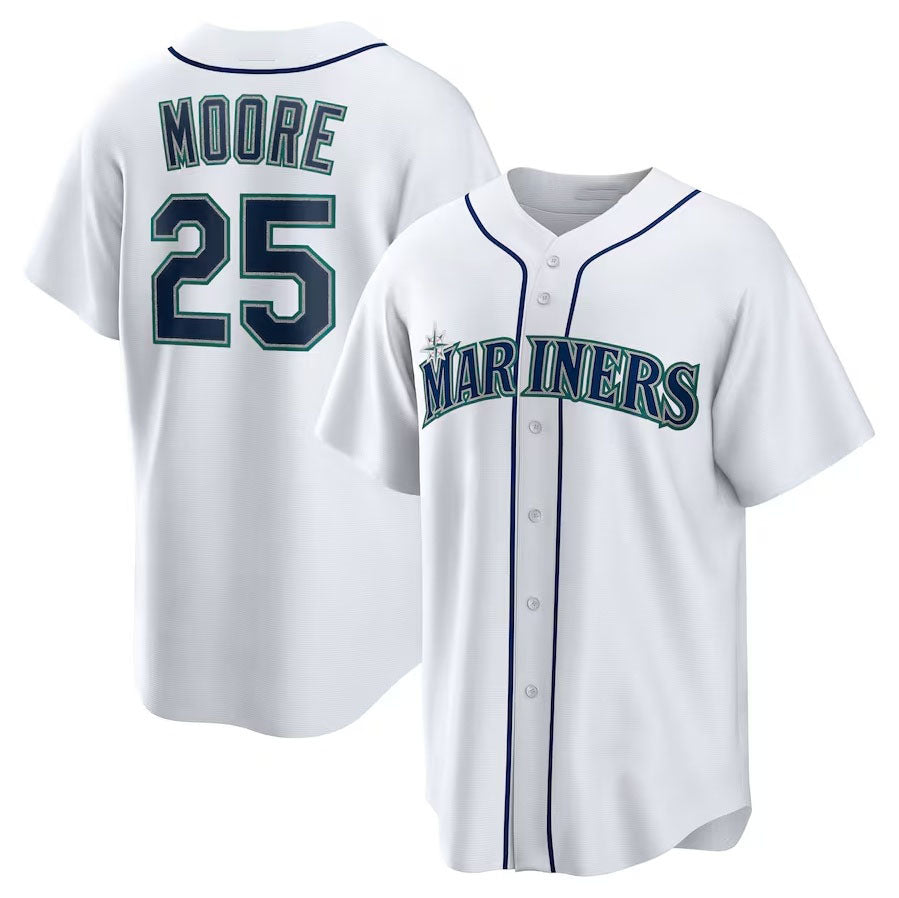 Seattle Mariners #25 Dylan Moore Home Replica Jersey White Stitched Baseball J