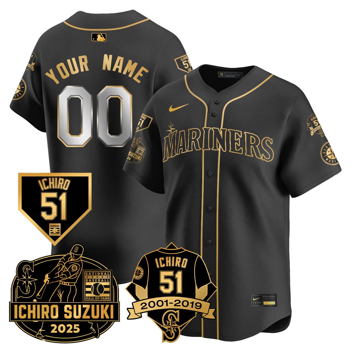 Seattle Mariners Ichiro Number Retirement Custom Jersey All Stitched
