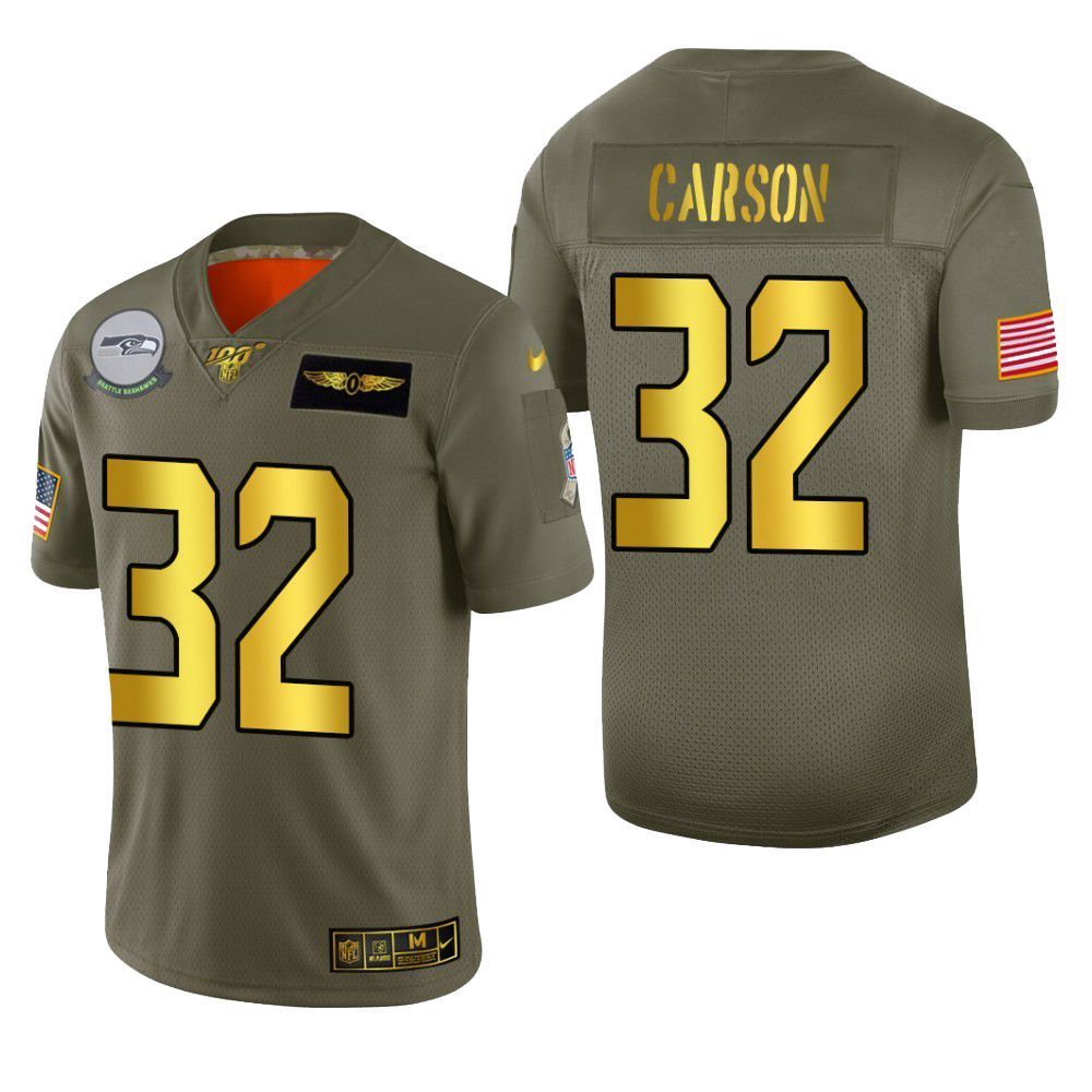 Seattle Seahawks Chris Carson 2019 Salute To Service Nfl 100 Mens Jersey Metallic