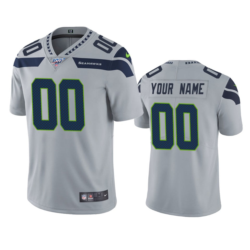 Seattle Seahawks Custom Gray 100th Season Vapor Limited Jersey