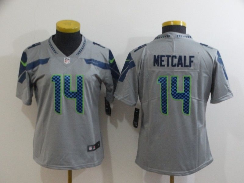 Seattle Seahawks Dk Metcalf 14 Nfl 2020 Grey Womens Jersey