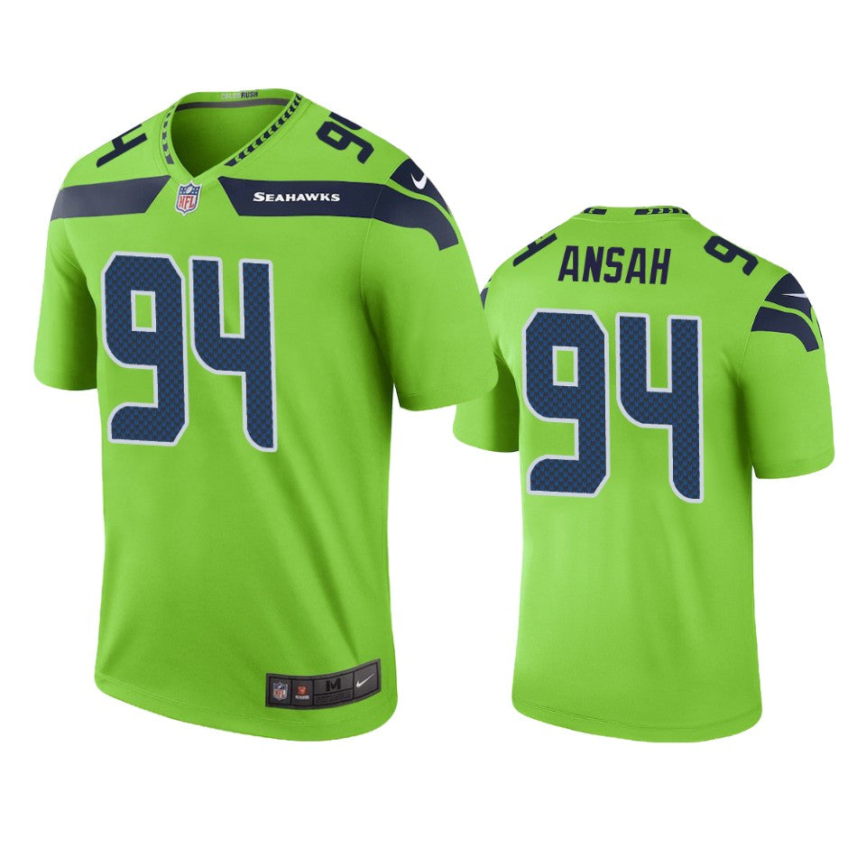 Seattle Seahawks Ezekiel Ansah Green Color Rush Legend Jersey Mens