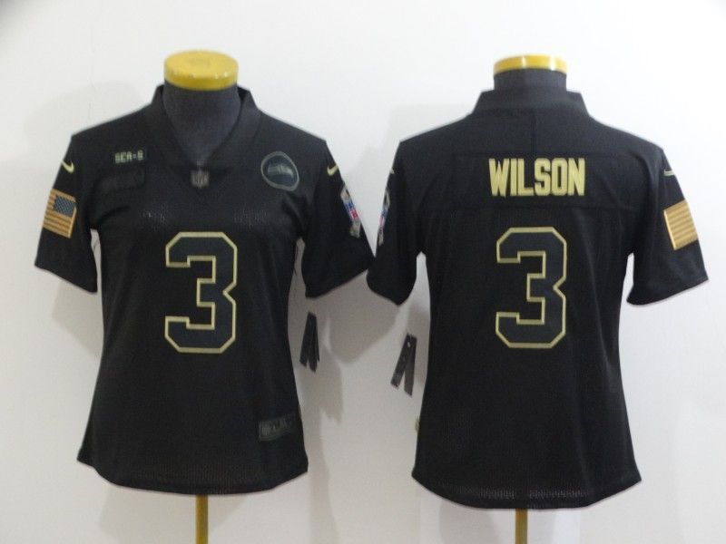 Seattle Seahawks Russell Wilson 3 Nfl 2020 Black Womens Jersey