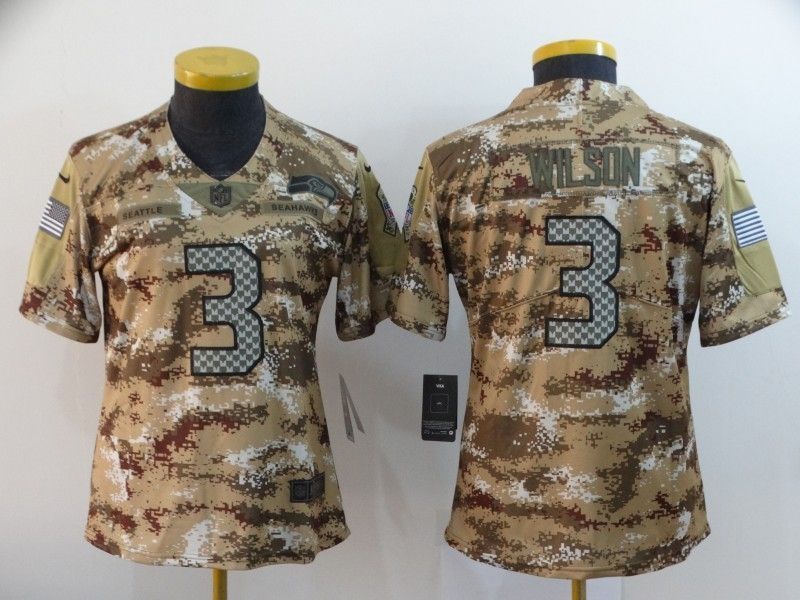 Seattle Seahawks Russell Wilson 3 Nfl 2020 Camo Brown Jersey