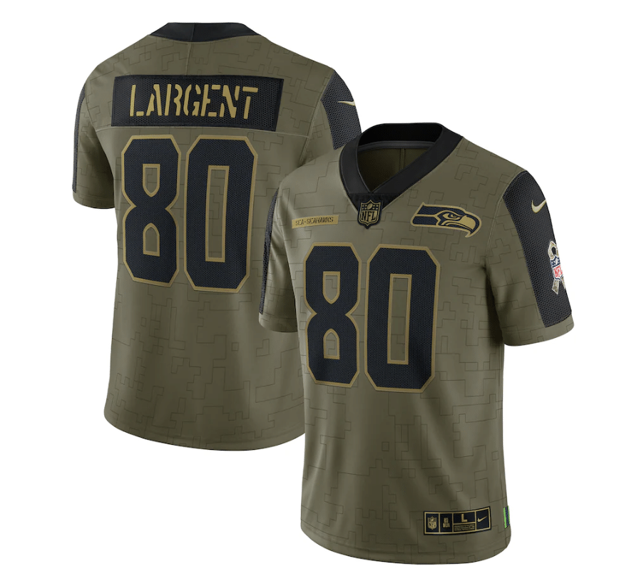 Seattle Seahawks Steve Largent 80 Nfl Olive 2021 Salute To Service Retired Player Men Jersey For Seahawks Fans