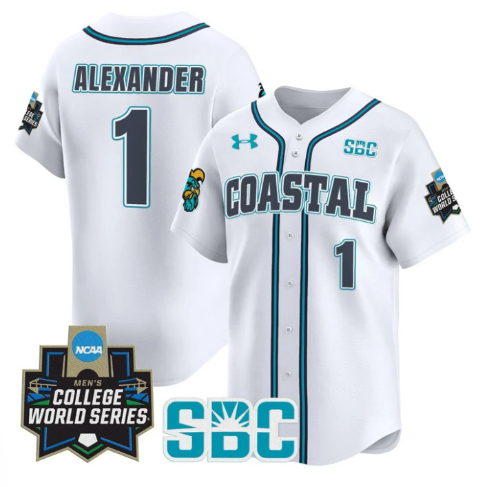 Sebastian Alexander Jersey #1 Coastal Carolina 2025 World Series White
