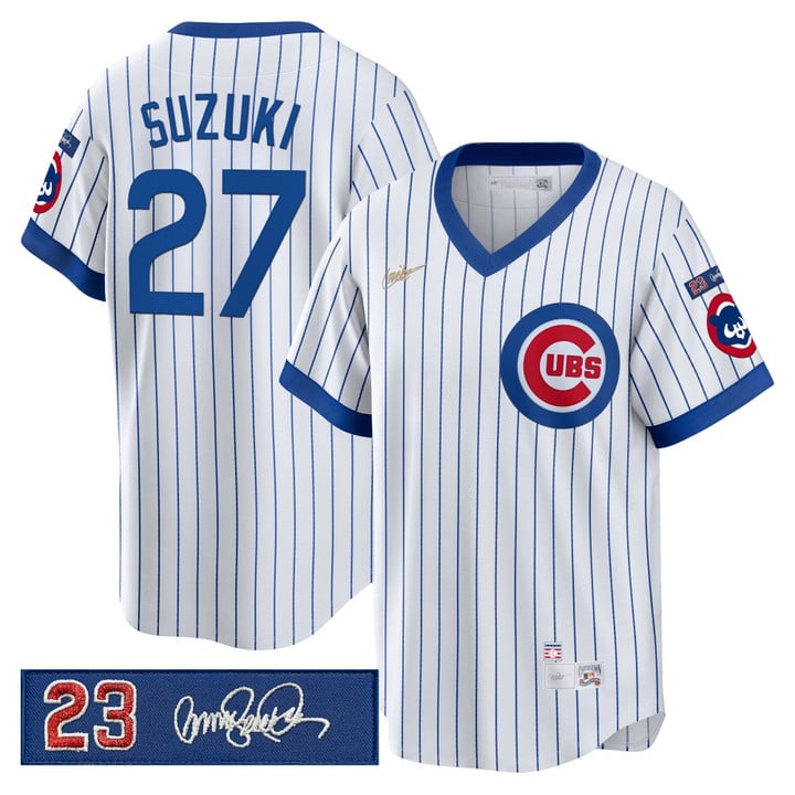 Seiya Suzuki Jersey #27 Chicago Cubs Ryne Sandberg Tribute Patch Stitched Stripe