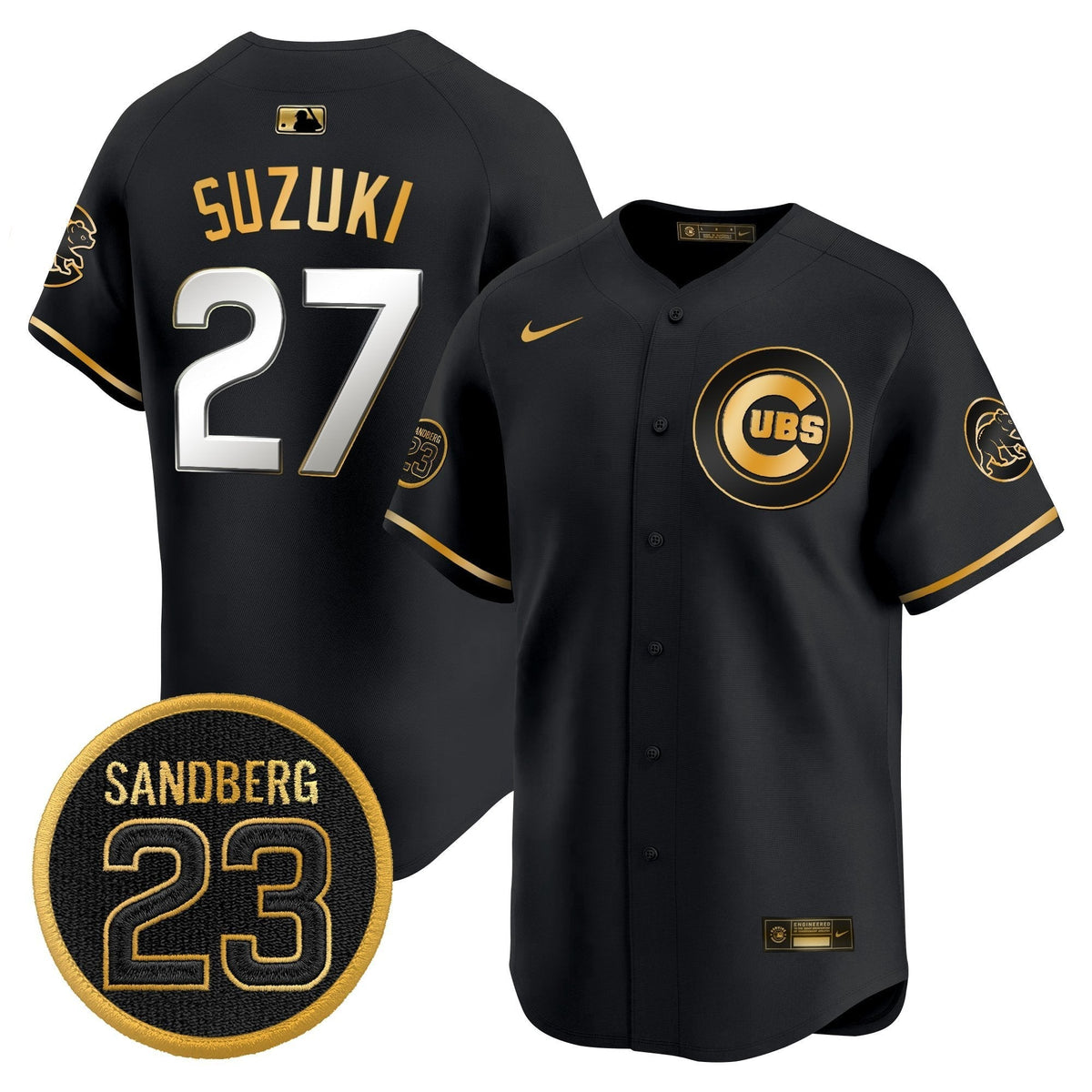Seiya Suzuki Jersey #27 Chicago Cubs Ryne Sandberg Tribute Stitched Black Gold