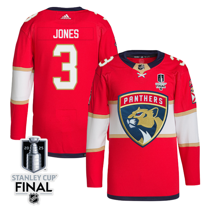 Seth Jones 3 Florida Panthers 2025 STANLEY CUP Final Patch Home Men Jersey Red