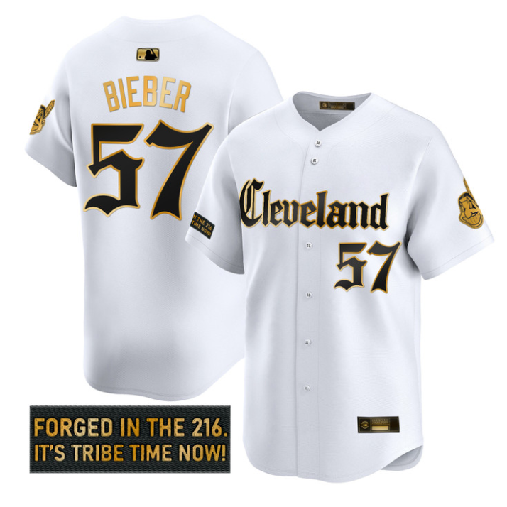 Shane Bieber Jersey #57 Cleveland Indians Gothic Iron Edition Stitched White Gol