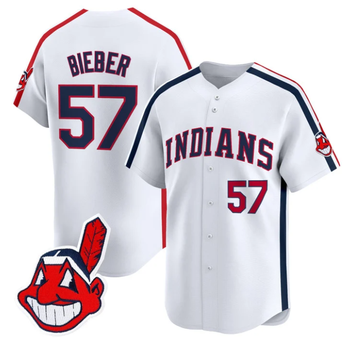 Shane Bieber Jersey #57 Cleveland Indians Ricky Wild Thing Vaughn Stitched White