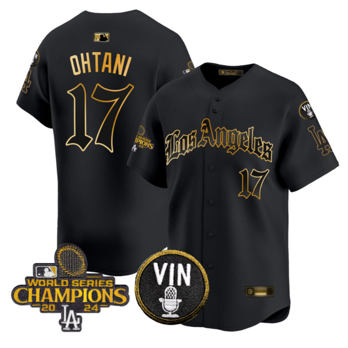 Shohei Ohtani Jersey #17 Dodgers 2025 LA Gothic Style Gold Stitched Black Gold