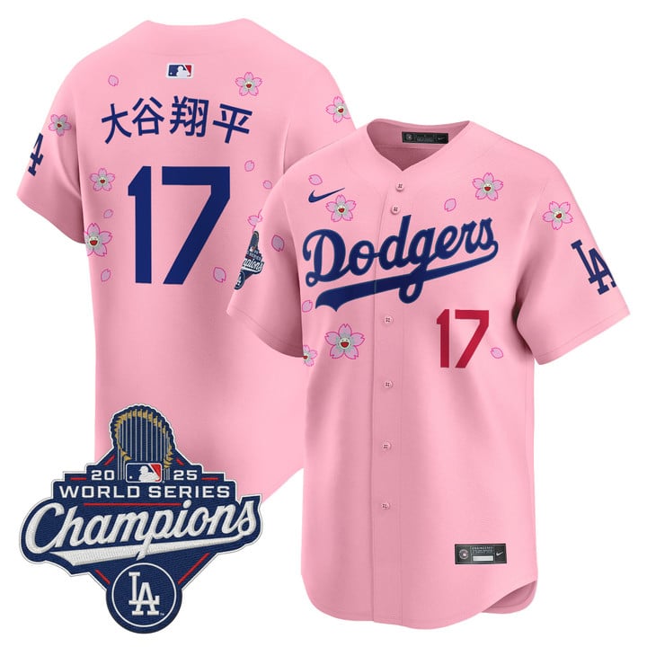 Shohei Ohtani Kanji Jersey #17 Dodgers 2025 World Series Champions Stitched