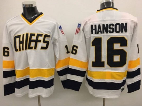 Slap Shot Charlestown Chiefs #16 Jack Hanson White Movie Hockey Jersey