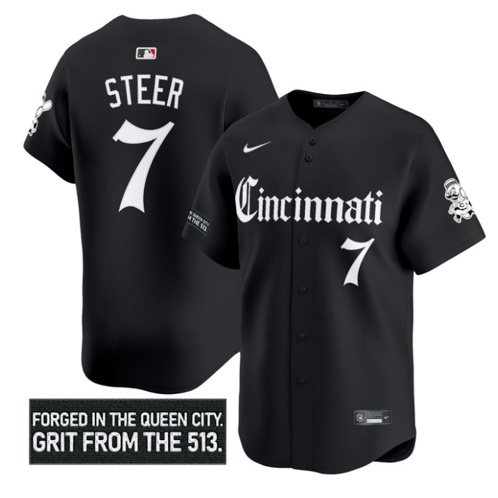 Spencer Steer Jersey #7 Cincinnati Reds Gothic Queen City Edition Stitched