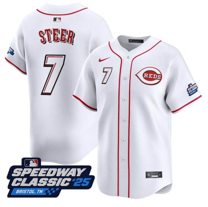 Spencer Steer Jersey #7 Cincinnati Reds Speedway Classic Limited Stitched White