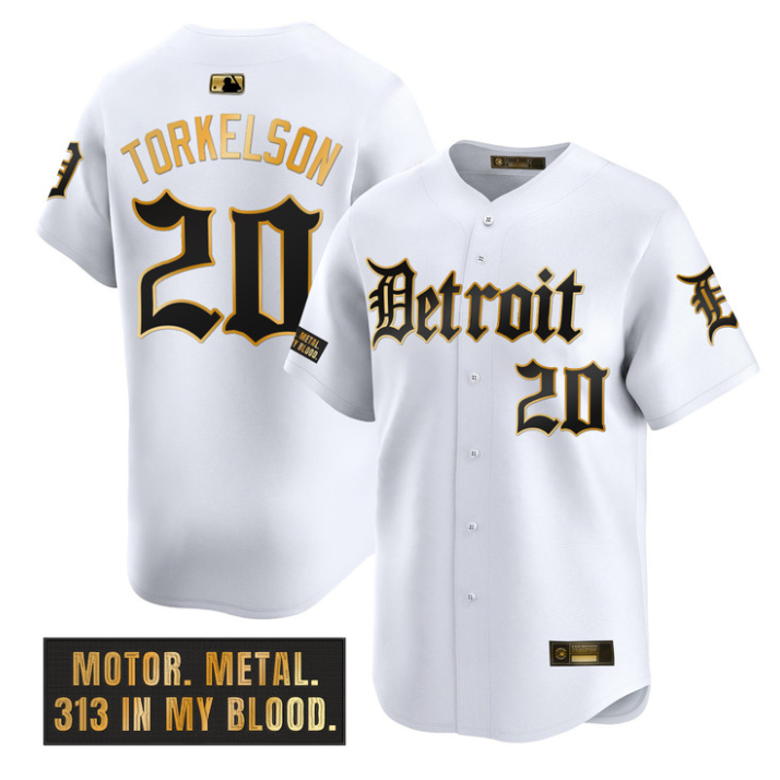 Spencer Torkelson Jersey #20 Detroit Tigers Motor Gothic Edition White Gold