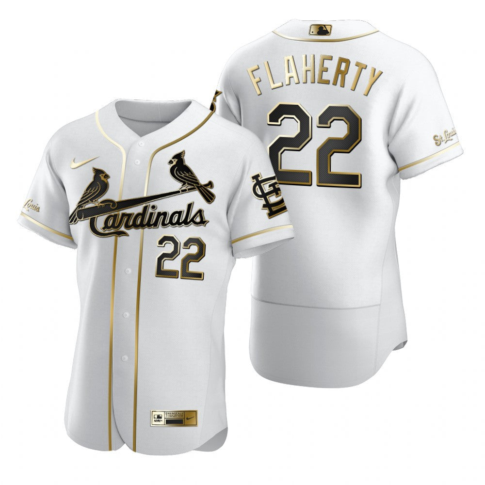 St Louis Cardinals 22 Jack Flaherty Mlb Golden Brandedition White Jersey Gift For Cardinals Fans