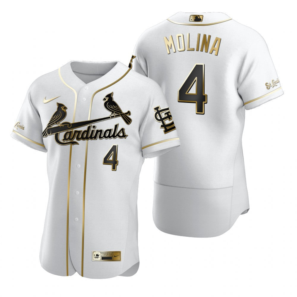 St Louis Cardinals 4 Yadier Molina Mlb Golden Brandedition White Jersey Gift For Cardinals Fans