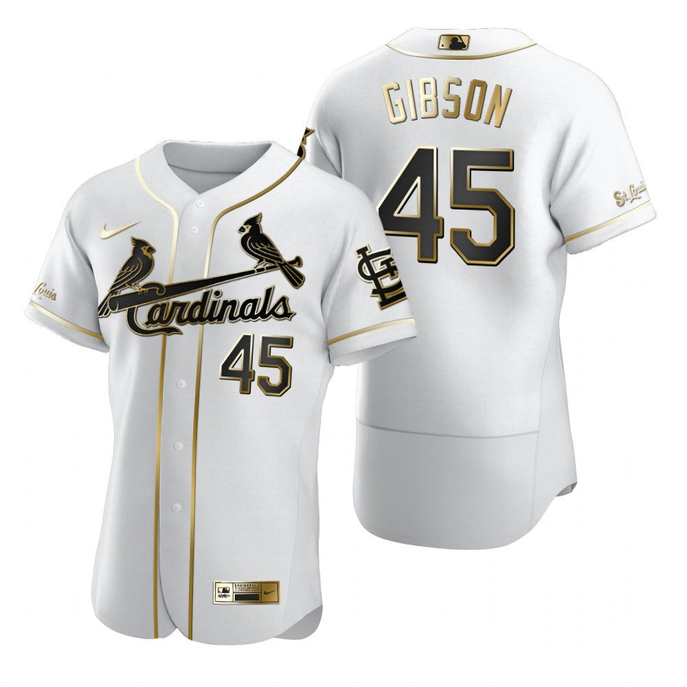 St Louis Cardinals 45 Bob Gibson Mlb Golden Brandedition White Jersey Gift For Cardinals Fans